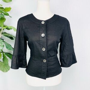 SANDRO Sportswear Black Linen Blend Peplum Button Down Jacket Blazer